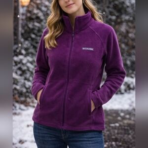 Columbia Purple Full Zip Fleece Jacket Women’s Size L Cozy Teddy Soft Outdoor